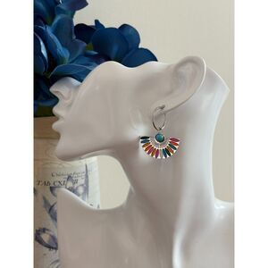 Silver Colorful Fan-shaped Drop Earrings. NWT